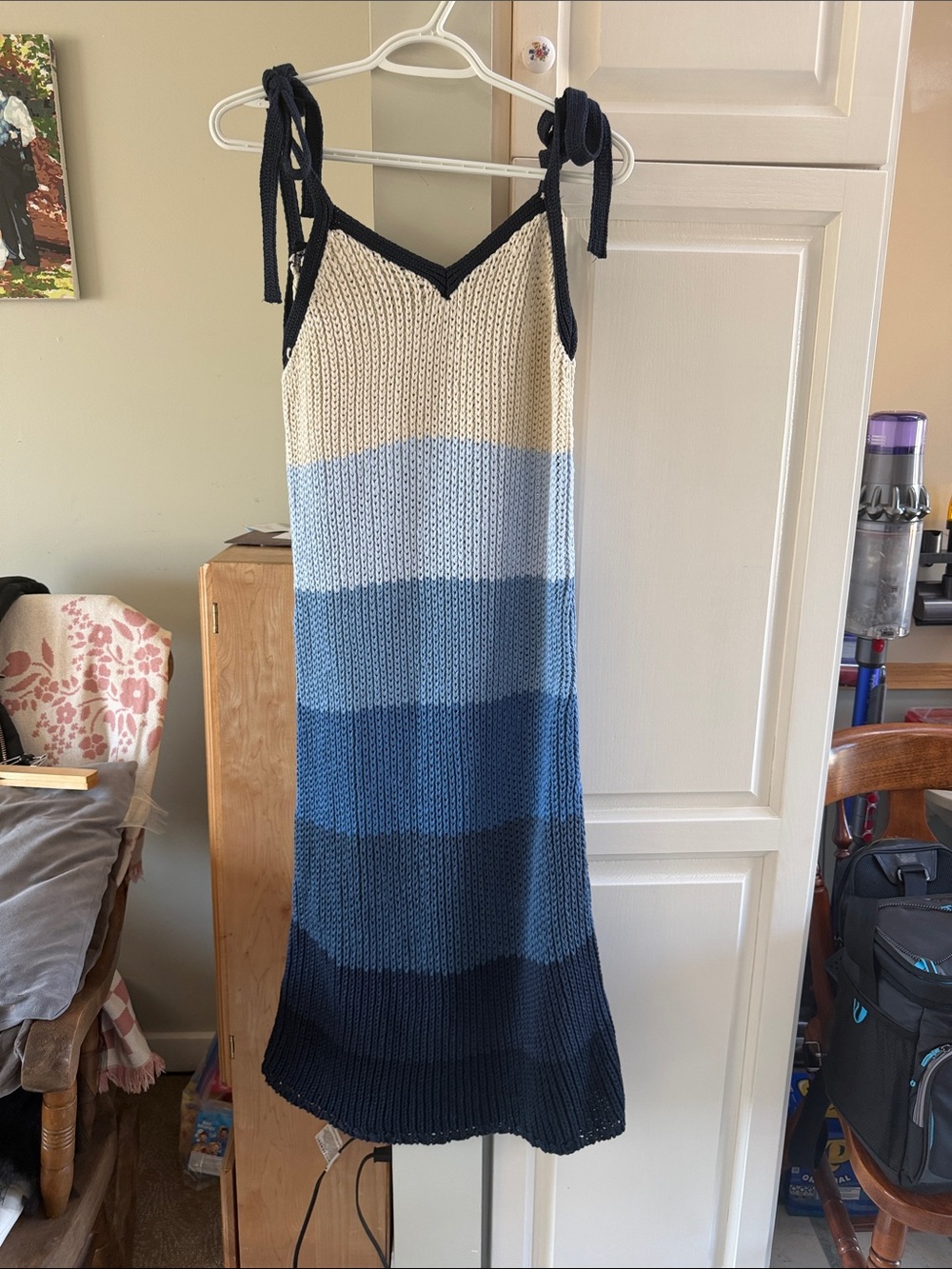 Zara Cream to Navy Ombre Midi Knit Dress with Tie Straps